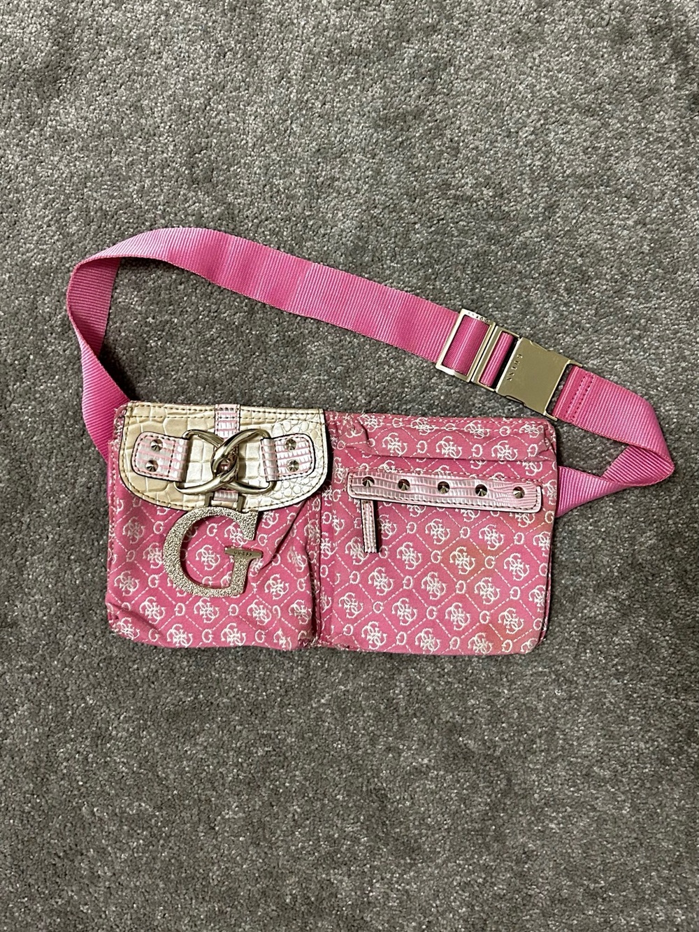 Vintage Y2K Guess Monogram Pink Belt Bag / Fanny Pack